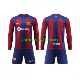 Camisolas de futebol FC Barcelona Criança Equipamento Principal 2023/24 Manga Comprida
